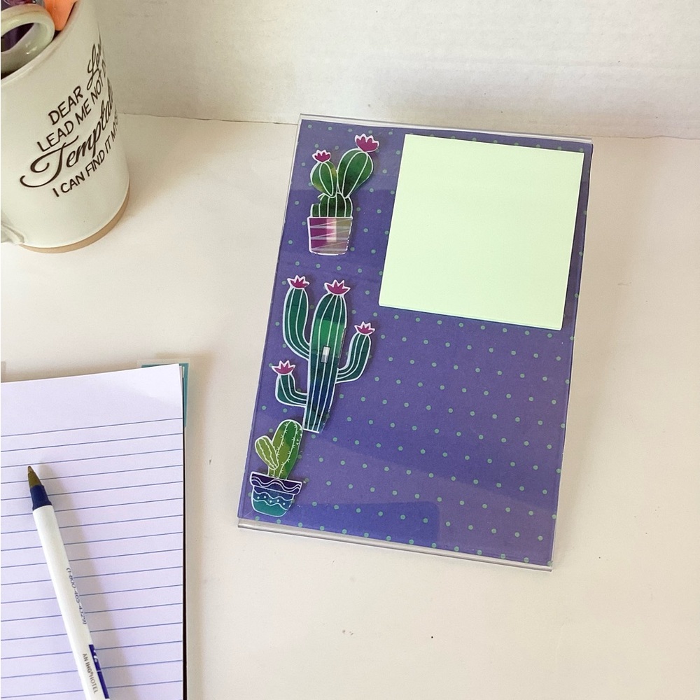 Handmade Notepad Holder Purple Cactus Office Neccessity Desk Decor